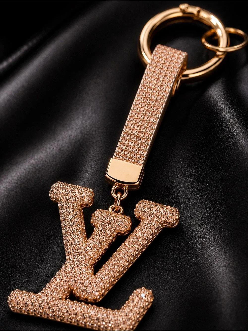 Champagne Rhinestone Luxury Keychain Charm - Gold